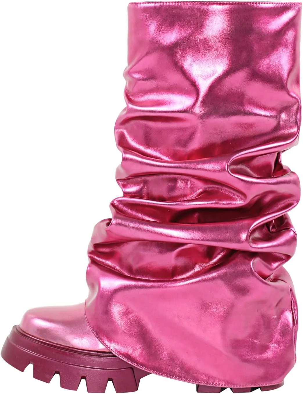 MissHeel Slouchy Metallic Platform Booties Fold Over