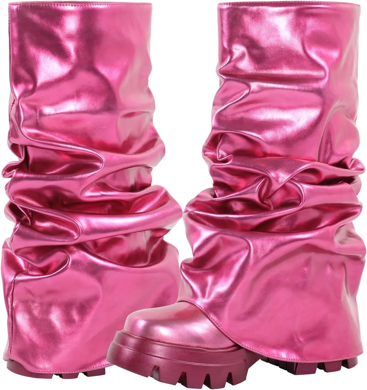 MissHeel Slouchy Metallic Platform Booties Fold Over