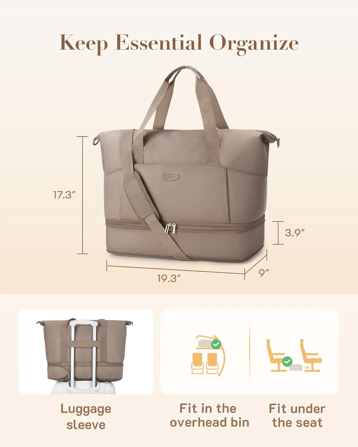 Missnine Weekender Bag for Women, Foldie Travel Bag Expandable with Shoes Compartment Travel Duffel 50L Carry on Overnight Gym