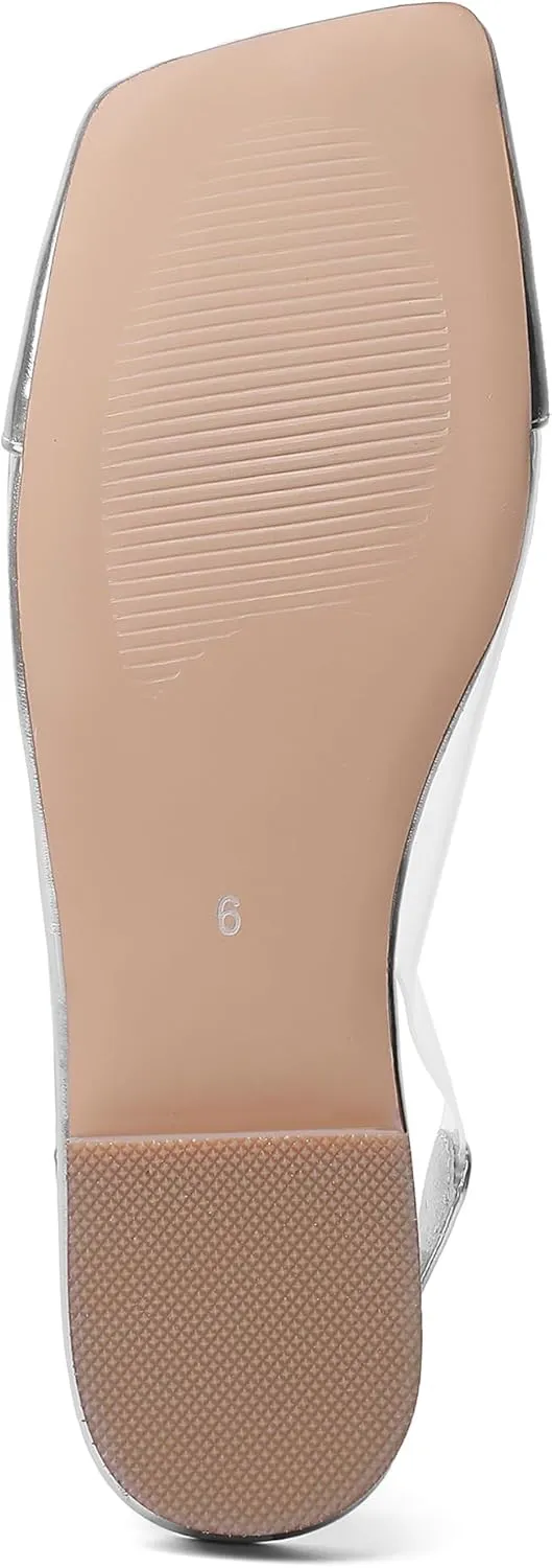 Mofirdast Clear Flats Sandals for Women Square Toe Slingback Flats with Transparent Ankle Strap for Work Weddings Parties