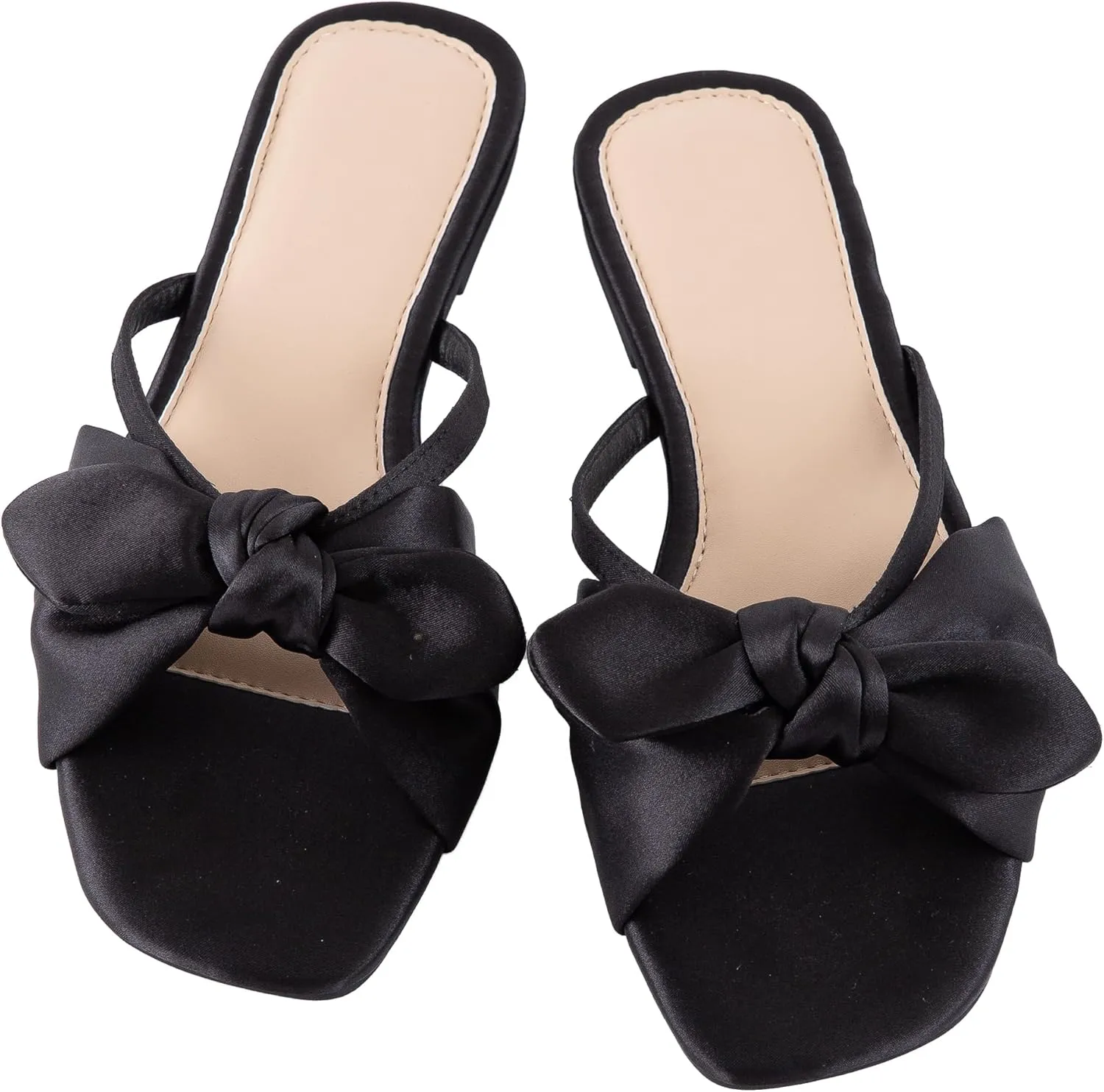 Mtzyoa Women Flat Sandals Bow Satin Ladies Summer Dressy Casual Vacation Bohemian Cute Leather Fashion Comfy Slip On Slides