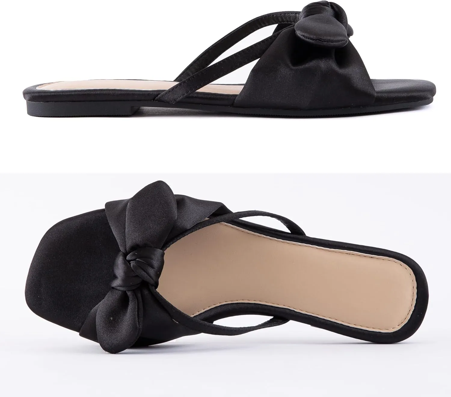 Mtzyoa Women Flat Sandals Bow Satin Ladies Summer Dressy Casual Vacation Bohemian Cute Leather Fashion Comfy Slip On Slides