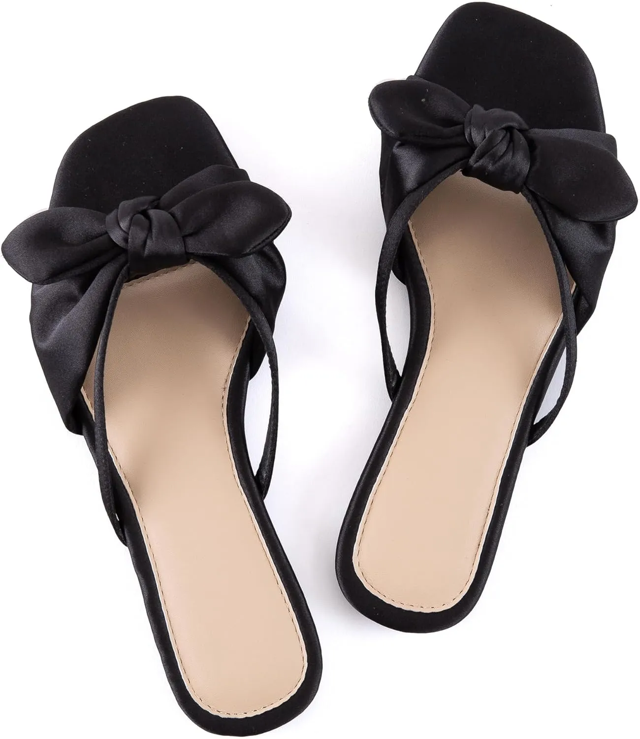 Mtzyoa Women Flat Sandals Bow Satin Ladies Summer Dressy Casual Vacation Bohemian Cute Leather Fashion Comfy Slip On Slides