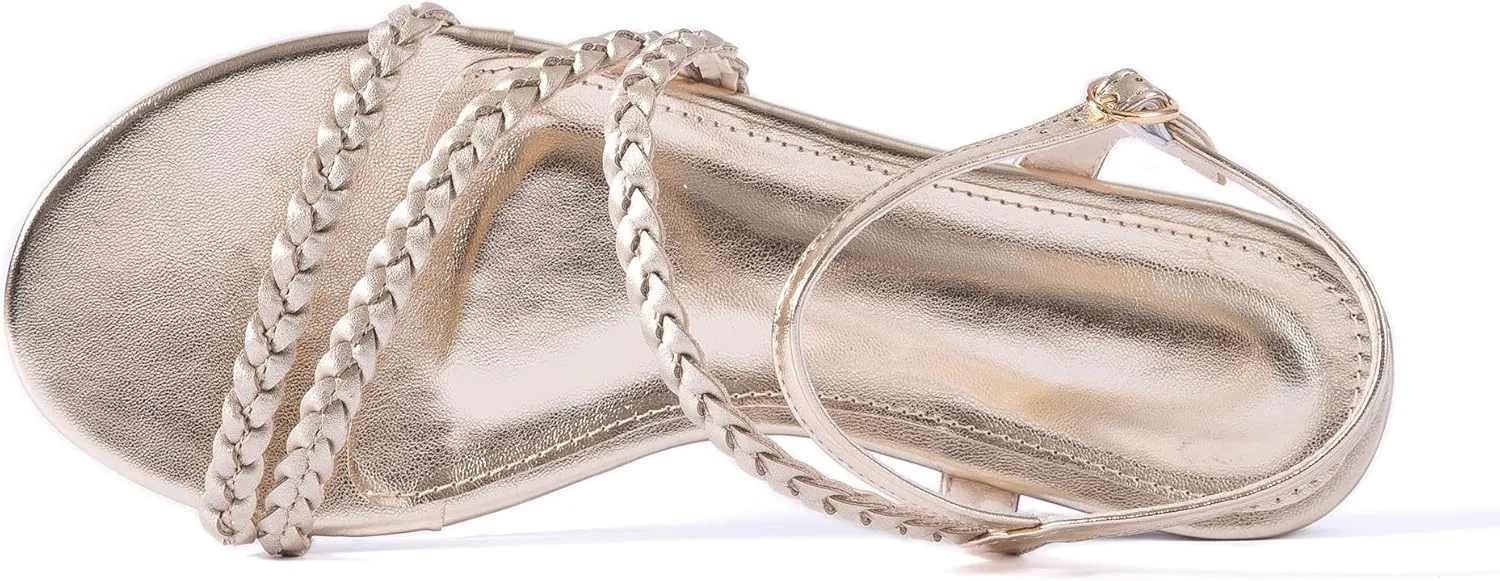 Mtzyoa Women Flat Sandals Dressy Strappy Gladiator Summer Ankle Strap Nude Open Toe Comfortable Wedding Casual Leather Ladies Party Trendy Vacation