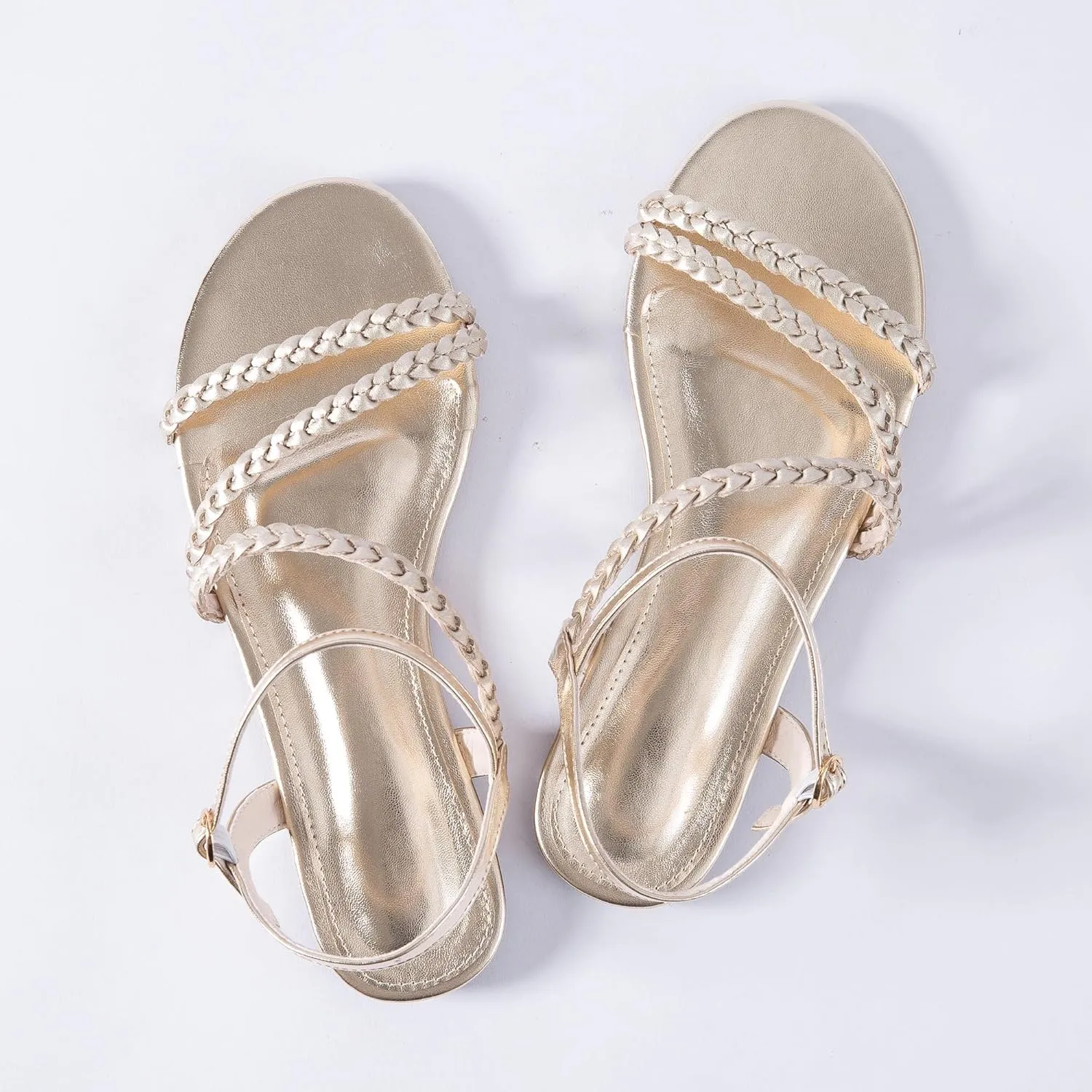 Mtzyoa Women Flat Sandals Dressy Strappy Gladiator Summer Ankle Strap Nude Open Toe Comfortable Wedding Casual Leather Ladies Party Trendy Vacation