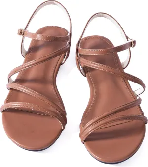 Mtzyoa Women Flat Sandals Dressy Strappy Gladiator Summer Ankle Strap Nude Open Toe Comfortable Wedding Casual Leather Ladies Party Trendy Vacation