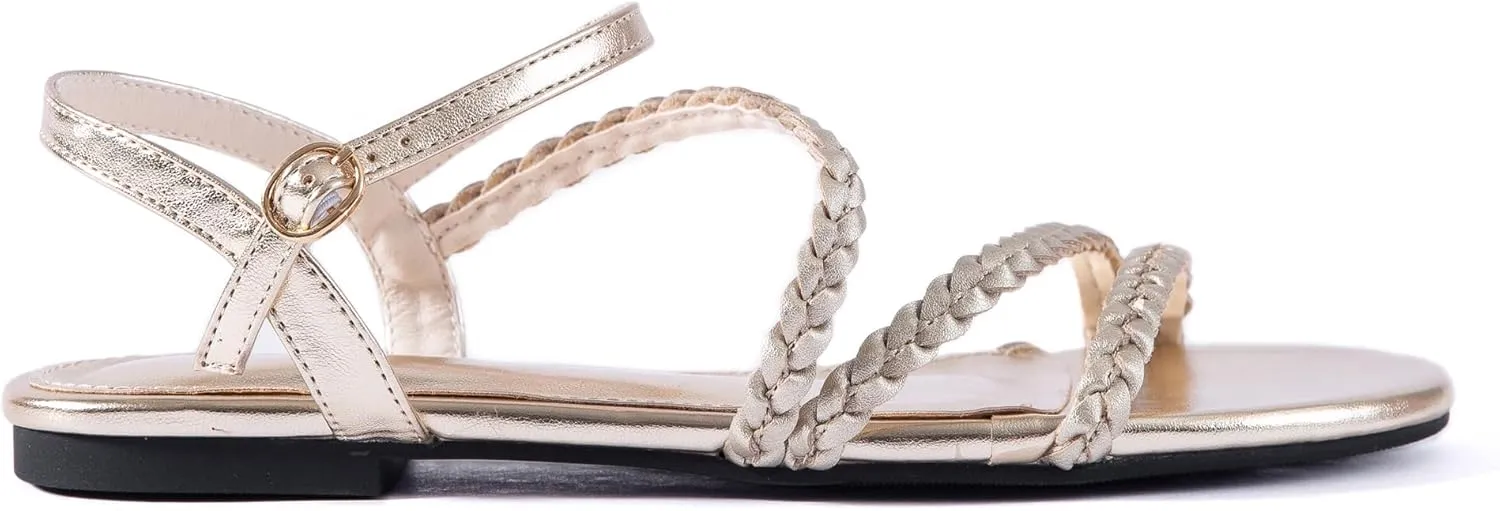 Mtzyoa Women Flat Sandals Dressy Strappy Gladiator Summer Ankle Strap Nude Open Toe Comfortable Wedding Casual Leather Ladies Party Trendy Vacation