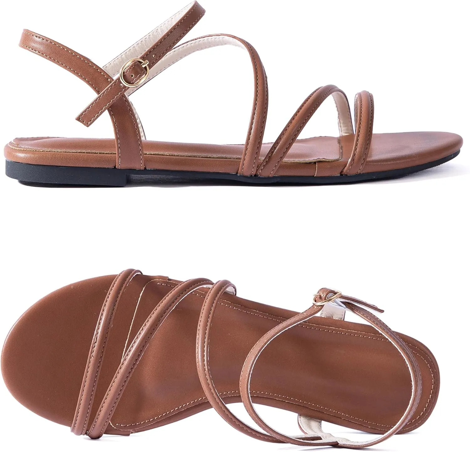 Mtzyoa Women Flat Sandals Dressy Strappy Gladiator Summer Ankle Strap Nude Open Toe Comfortable Wedding Casual Leather Ladies Party Trendy Vacation