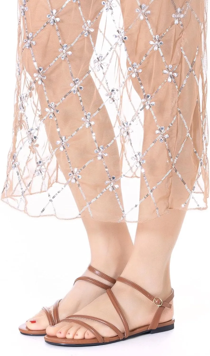Mtzyoa Women Flat Sandals Dressy Strappy Gladiator Summer Ankle Strap Nude Open Toe Comfortable Wedding Casual Leather Ladies Party Trendy Vacation