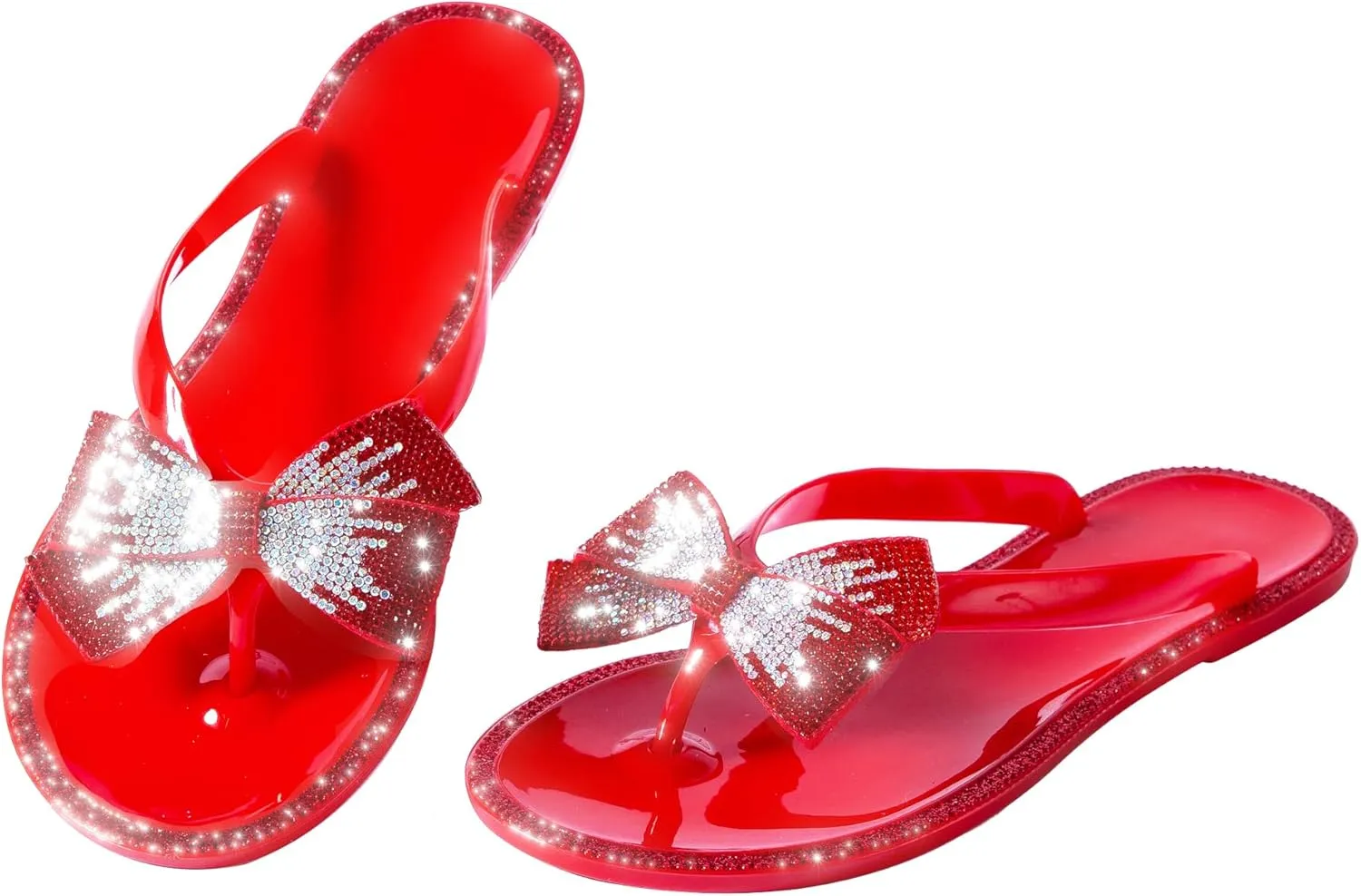 Mtzyoa Women Flip-Flops Flat Sandals Jelly Bow Beach Flat Rivets Rain Cute Dressy Summer Sandals