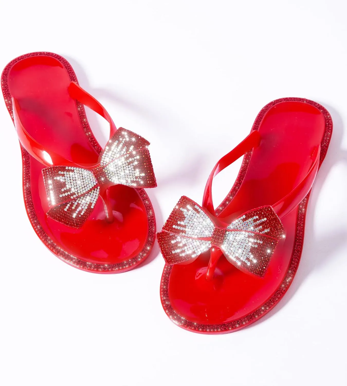 Mtzyoa Women Flip-Flops Flat Sandals Jelly Bow Beach Flat Rivets Rain Cute Dressy Summer Sandals