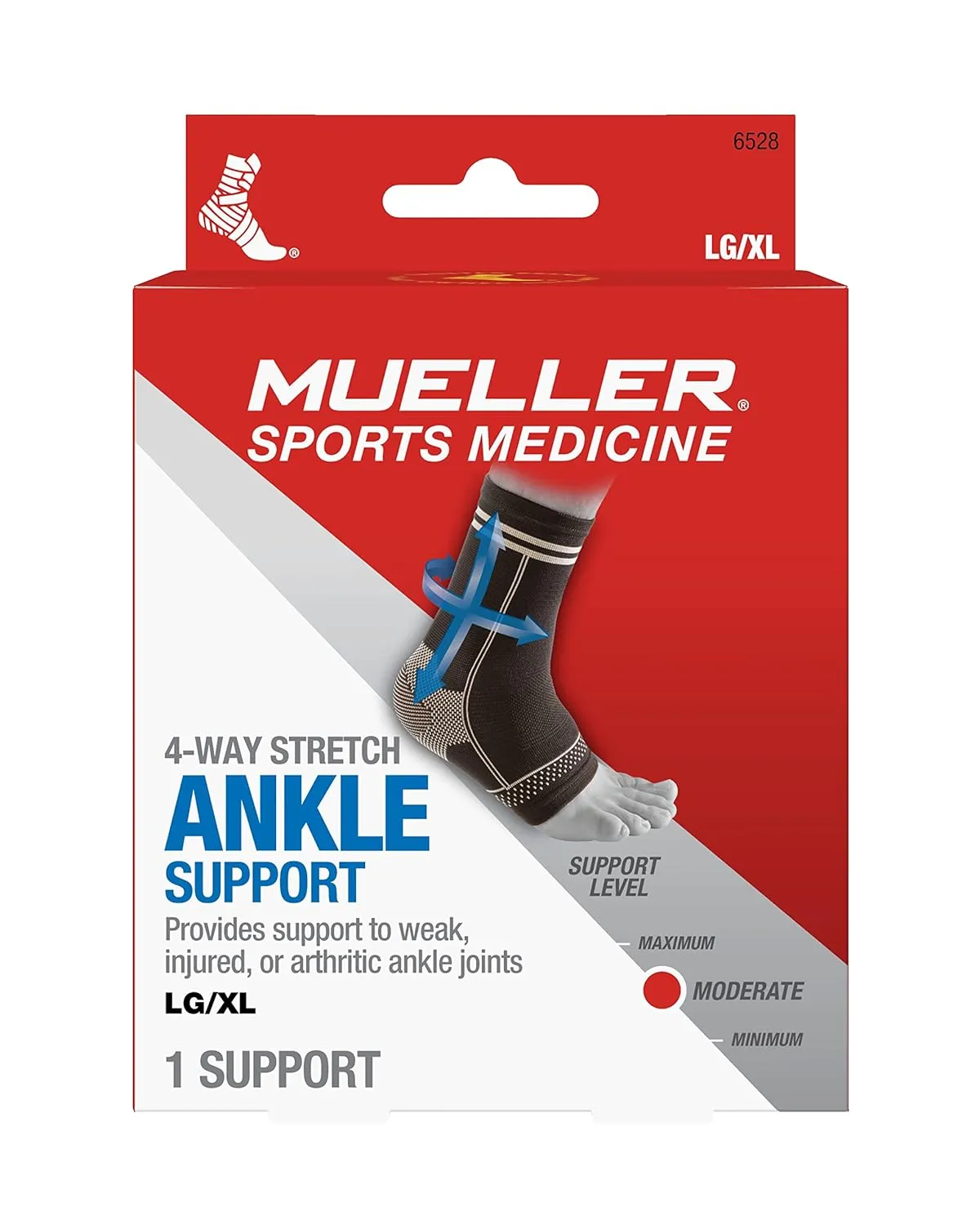 MUELLER Sports Medicine 4-Way Stretch Ankle Support Sleeve, Ankle Pain Relief Support for Men and Women, Ideal for Sprains, Strains, Arthritis, Black, Large/X-Large