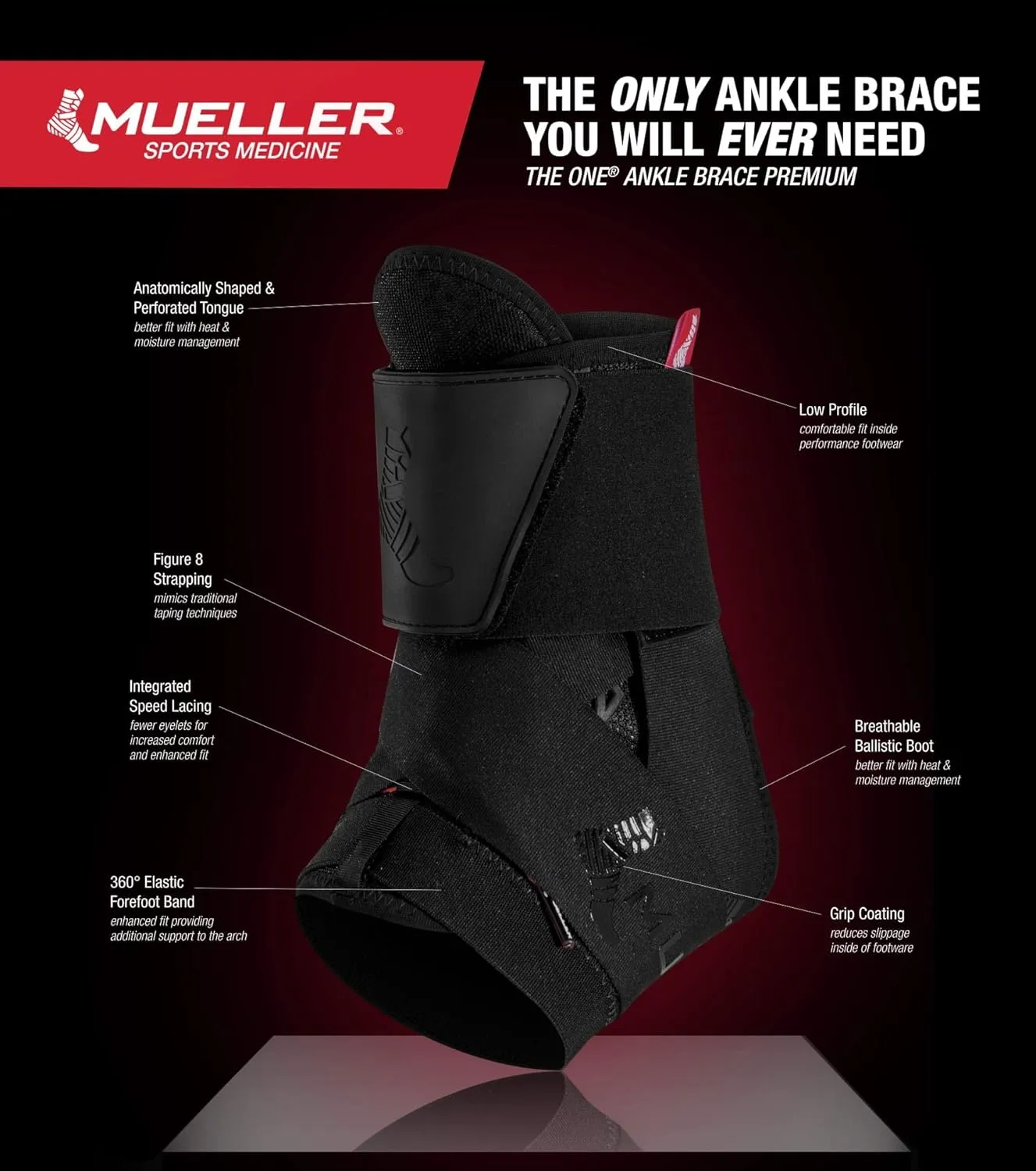 MUELLER Sports Medicine The One Ankle Brace Premium, Ankle Pain Relief Support for Men and Women, Ideal for Sprains, Strains, Arthritis, Black