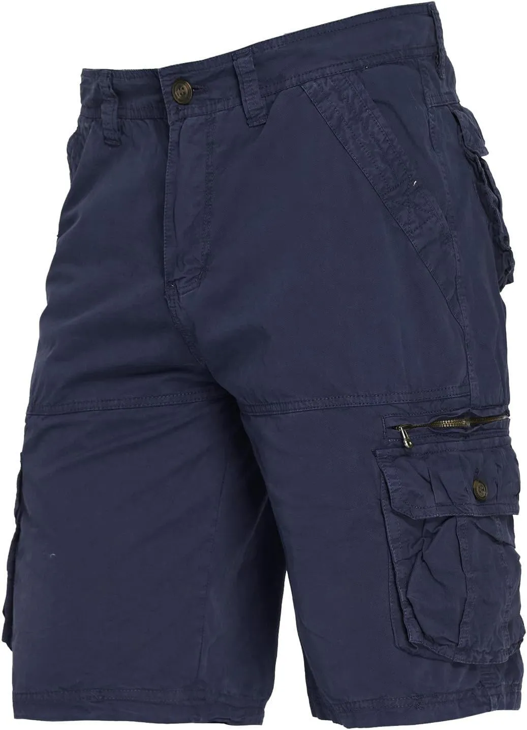 Muscularfit Mens Cotton Shorts Flat-Front Cotton Multi Pockets Cargo Short Solid Buckle Zipper Fashion Utility Tooling Shorts