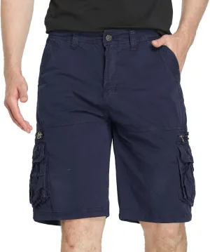 Muscularfit Mens Cotton Shorts Flat-Front Cotton Multi Pockets Cargo Short Solid Buckle Zipper Fashion Utility Tooling Shorts