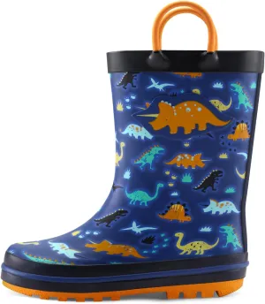 mysoft Kids Rain Boots for Girls Boys Toddler Waterproof Rubber Cute Printed with Easy-On Handles