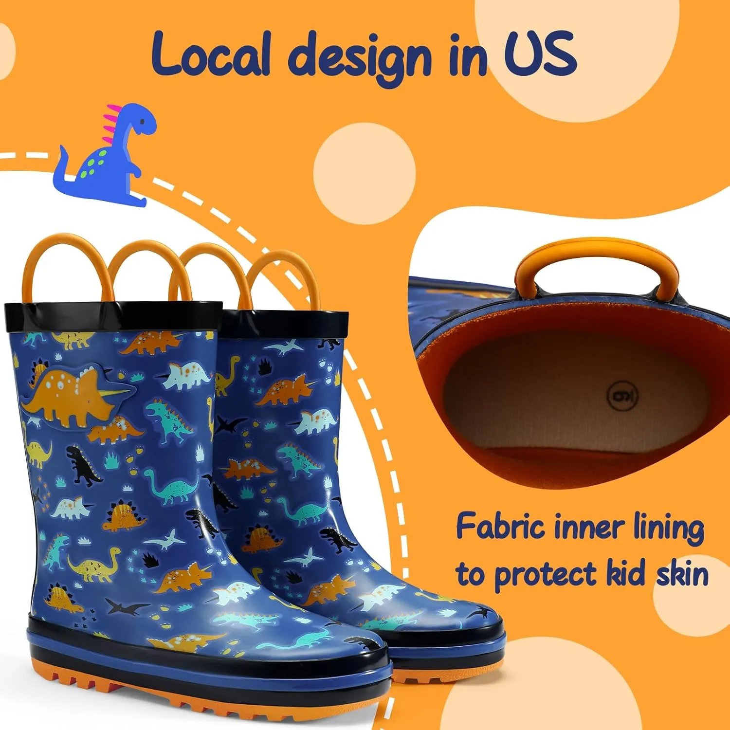mysoft Kids Rain Boots for Girls Boys Toddler Waterproof Rubber Cute Printed with Easy-On Handles