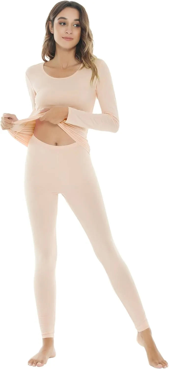 NACHILA Thermal Underwear for Women-Viscose Made from Bamboo,Soft Long Johns Set Base Layer Pajamas Set Long Sleeve Pjs