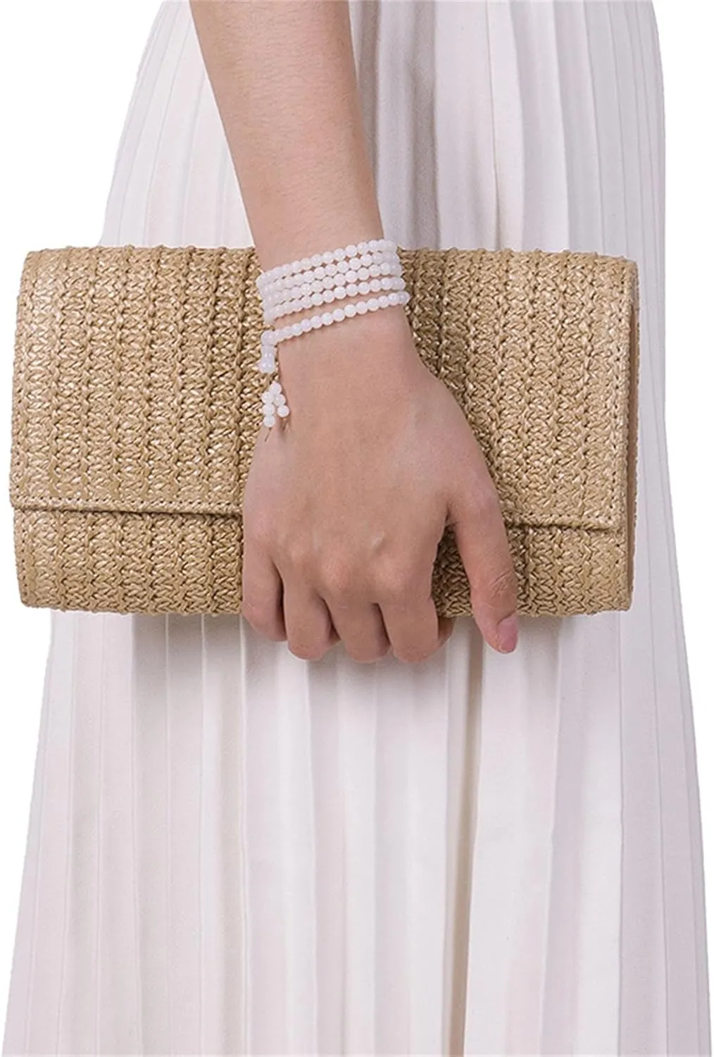 Natural Straw Flat Clutch Women 2025 Boho Purse Top Handle Crossbody Handbag Stylish Woven Envelope Wallet Evening
