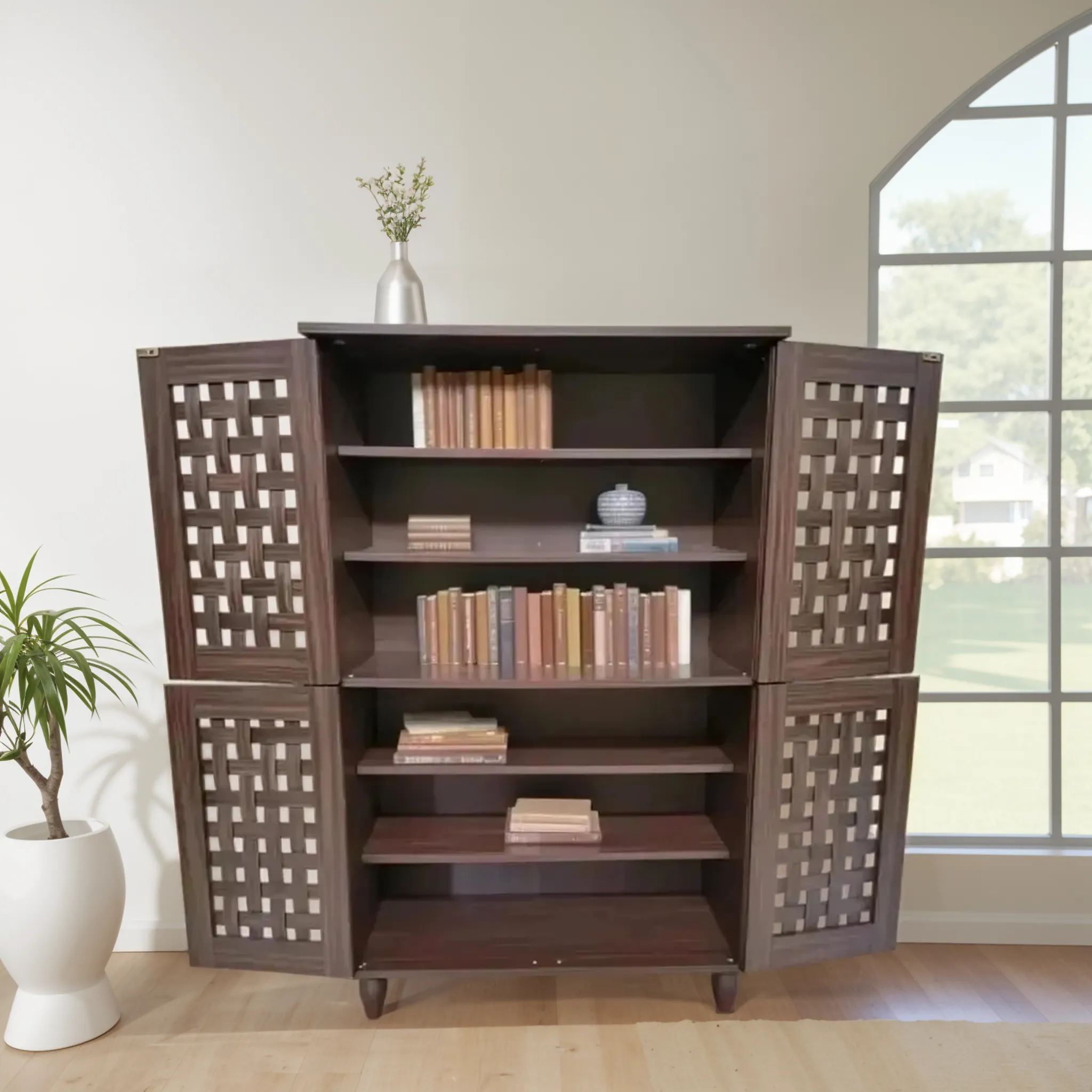 Neste 4 Door Shoe Rack in Walnut Colour