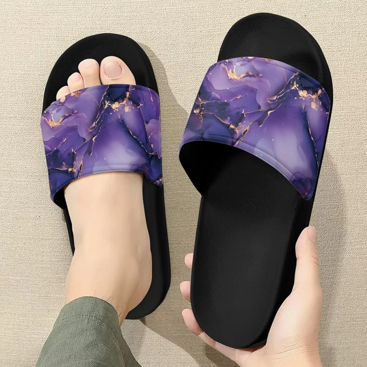 Non Slip Slide Sandals for Women Men, Open Toe House Comfy Flat Slides Slipper for Bathroom Beach