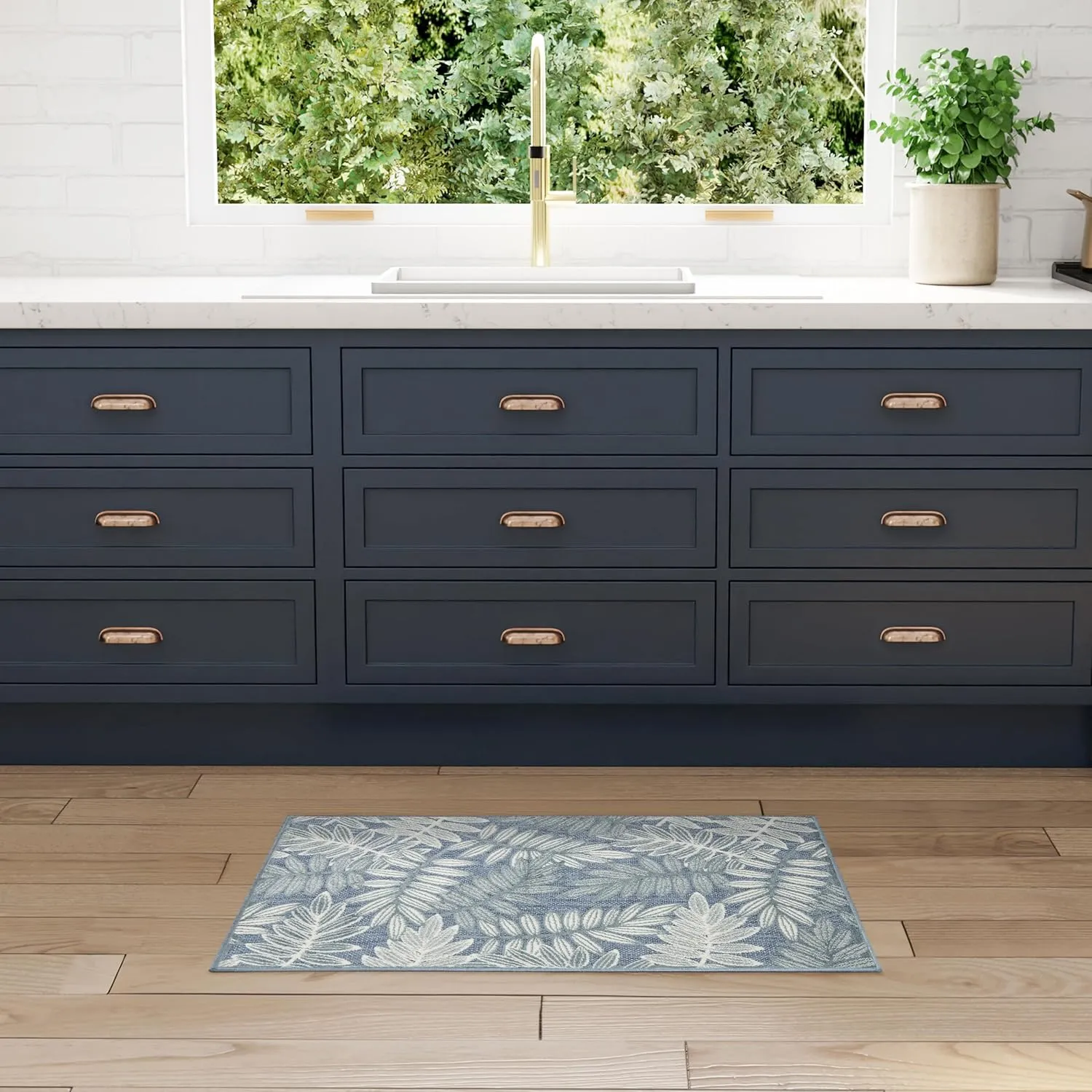 Nourison Aloha Blue 2'8" x 4' Area Rug - Easy Clean, Non Shedding, Bed Room, Living Room, Dining Room, Kitchen (3' x 4')