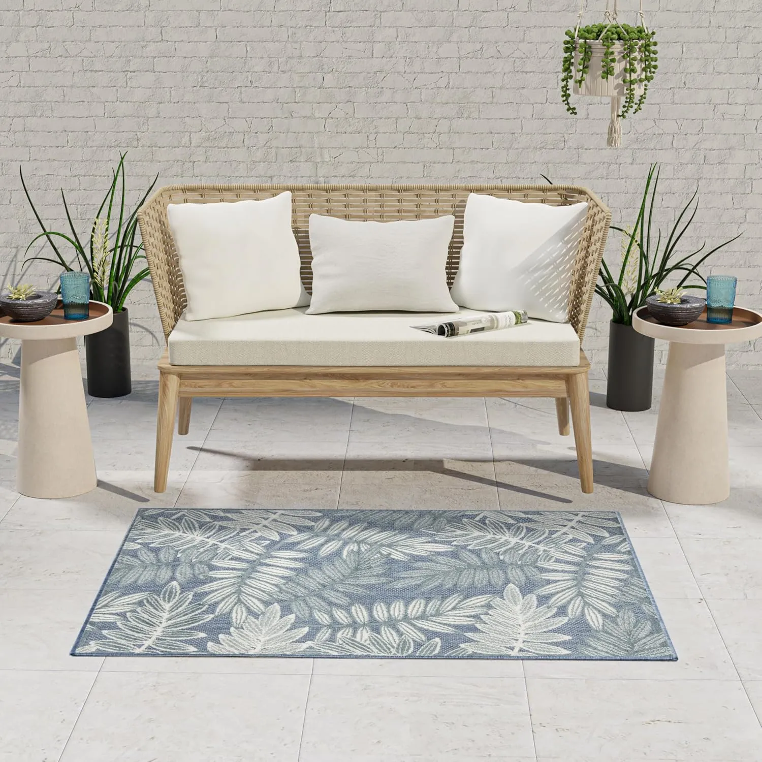 Nourison Aloha Blue 2'8" x 4' Area Rug - Easy Clean, Non Shedding, Bed Room, Living Room, Dining Room, Kitchen (3' x 4')
