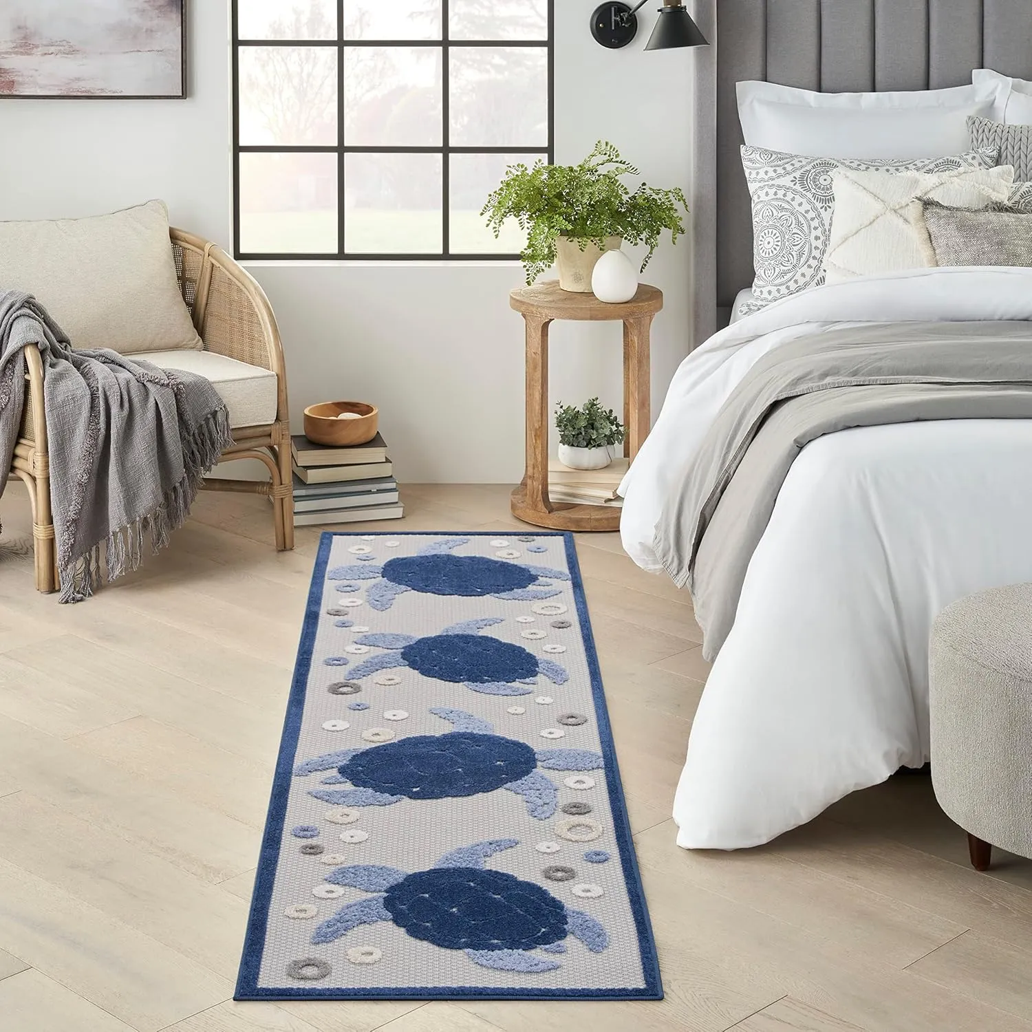 Nourison Aloha Indoor/Outdoor Navy Blue 2' x 6' Area Rug, Easy Cleaning, Non Shedding, Bed Room, Living Room, Dining Room, Backyard, Deck, Patio, High-Traffic Areas (2x6)