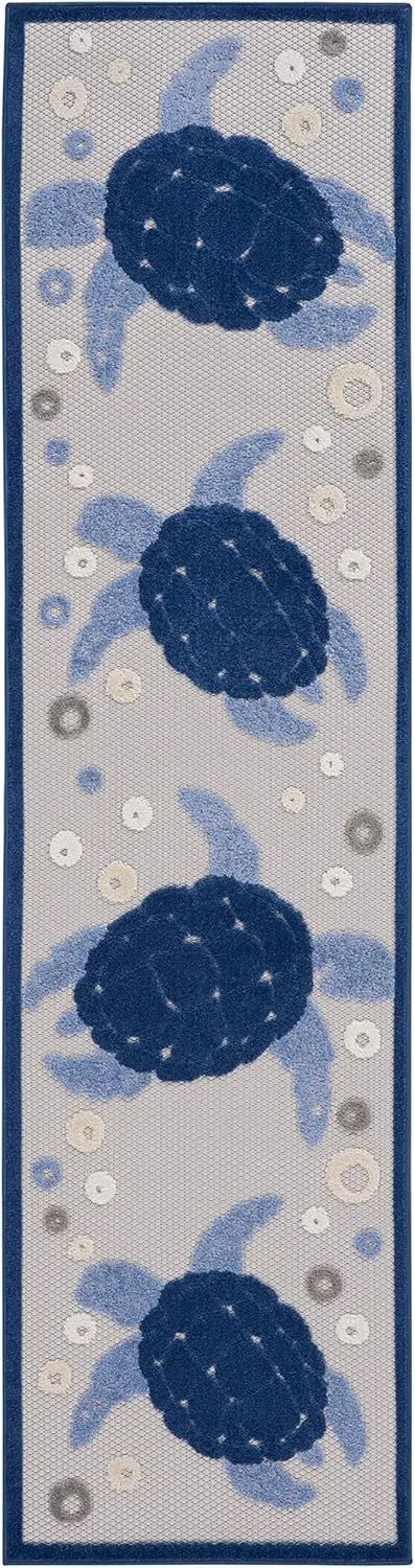 Nourison Aloha Indoor/Outdoor Navy Blue 2' x 6' Area Rug, Easy Cleaning, Non Shedding, Bed Room, Living Room, Dining Room, Backyard, Deck, Patio, High-Traffic Areas (2x6)