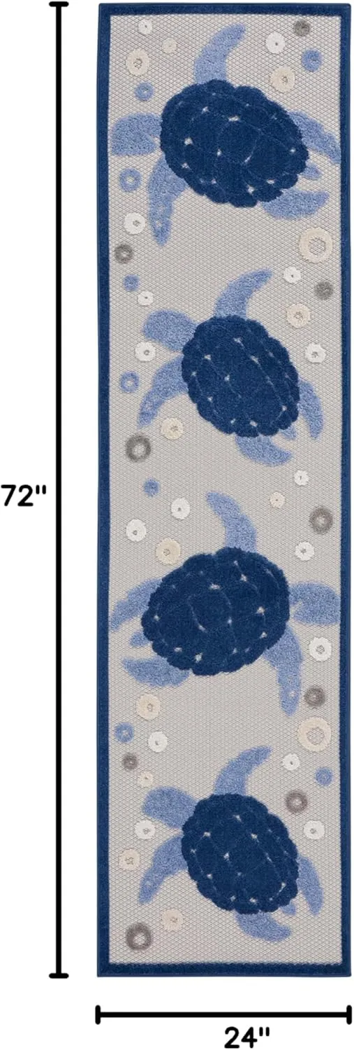 Nourison Aloha Indoor/Outdoor Navy Blue 2' x 6' Area Rug, Easy Cleaning, Non Shedding, Bed Room, Living Room, Dining Room, Backyard, Deck, Patio, High-Traffic Areas (2x6)