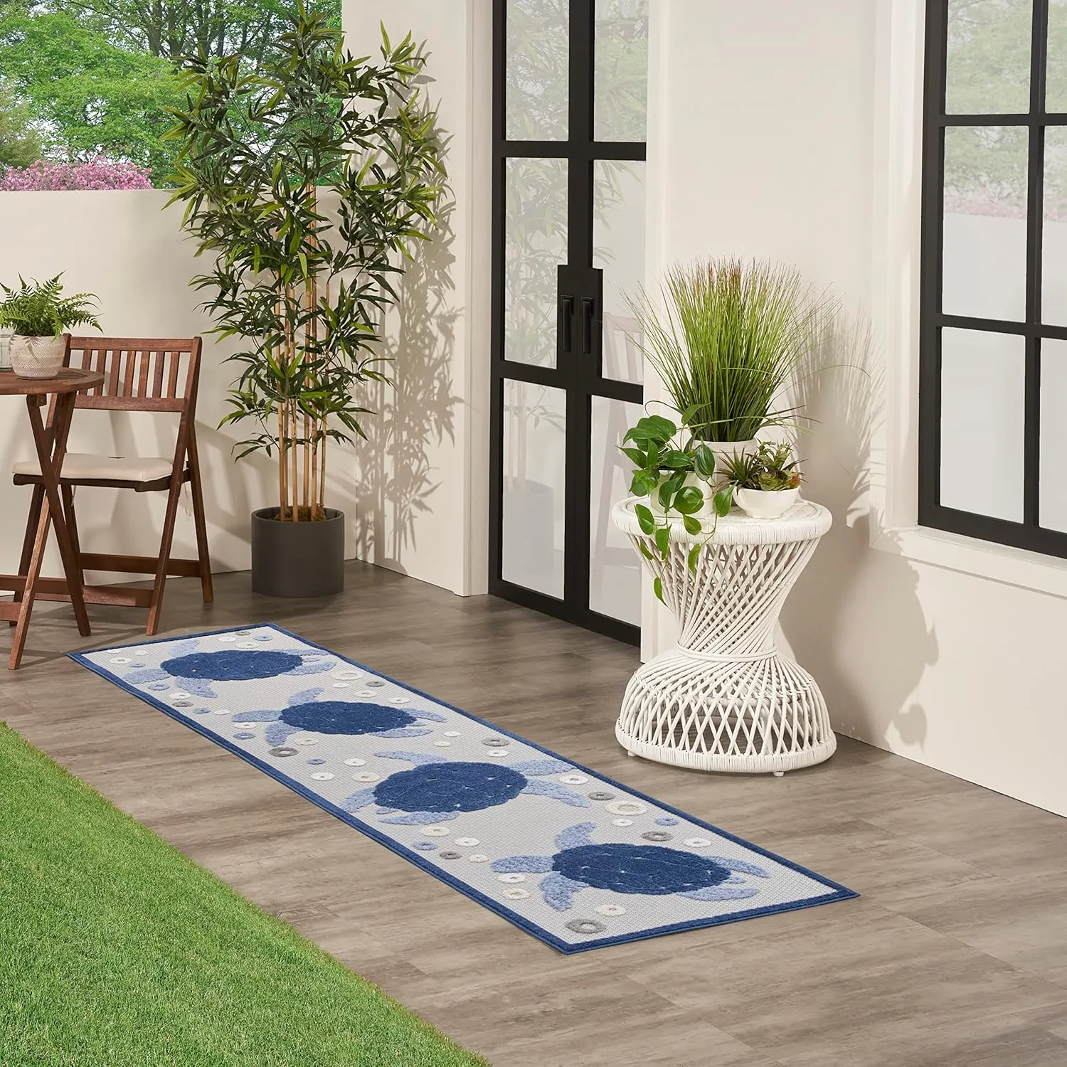 Nourison Aloha Indoor/Outdoor Navy Blue 2' x 6' Area Rug, Easy Cleaning, Non Shedding, Bed Room, Living Room, Dining Room, Backyard, Deck, Patio, High-Traffic Areas (2x6)