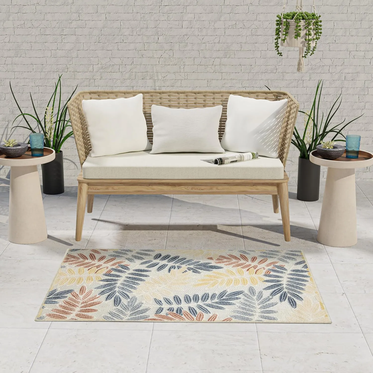 Nourison Aloha Ivory Blue 2'8" x 4' Area Rug - Easy Clean, Non Shedding, Bed Room, Living Room, Dining Room, Kitchen (3' x 4')