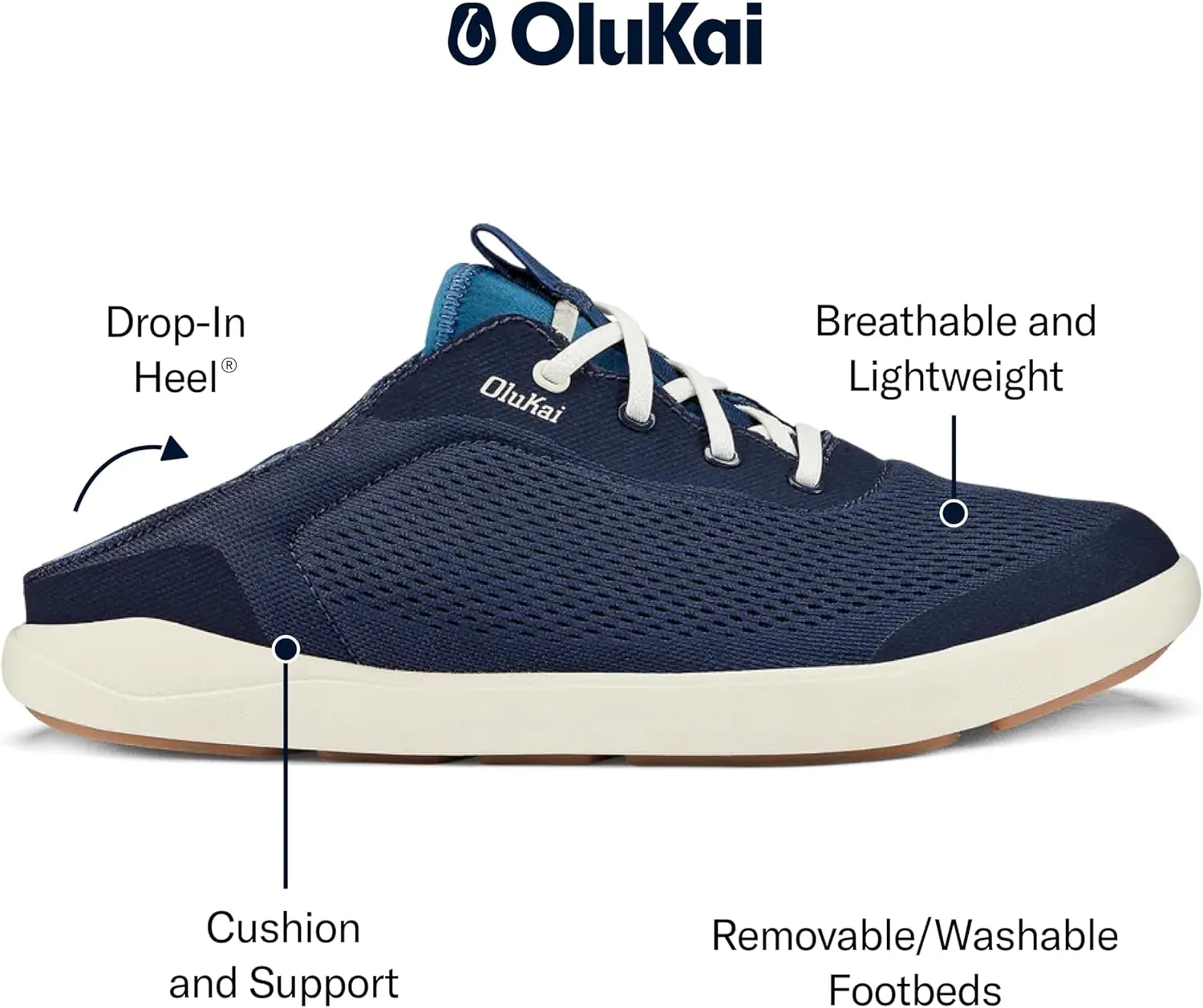 OLUKAI Moku Pae Men's Boat Shoes, Water Resistant & Breathable Mesh, Easy Slip On Design, Quick-Drying & Enhanced Traction