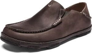 OLUKAI Moloa Men's Premium Leather Shoes, Easy Slip On & Off Design, Casual & Versatile Loafer, Drop-in Heel & Enhanced Traction, Dk Wood/Dk Java, 7