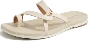 ONCAI Flat Sandals for Women Trendy Square Open Split-Toe Ring Summer Dressy Cross Strappy Slides Sandles with Slip-on Rubber Soles
