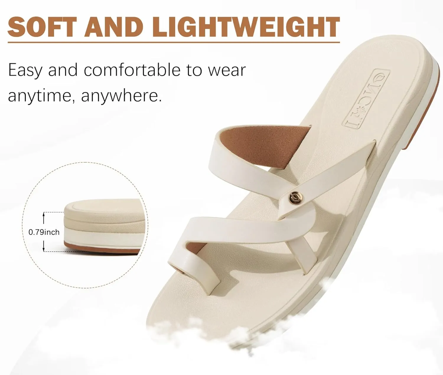 ONCAI Flat Sandals for Women Trendy Square Open Split-Toe Ring Summer Dressy Cross Strappy Slides Sandles with Slip-on Rubber Soles