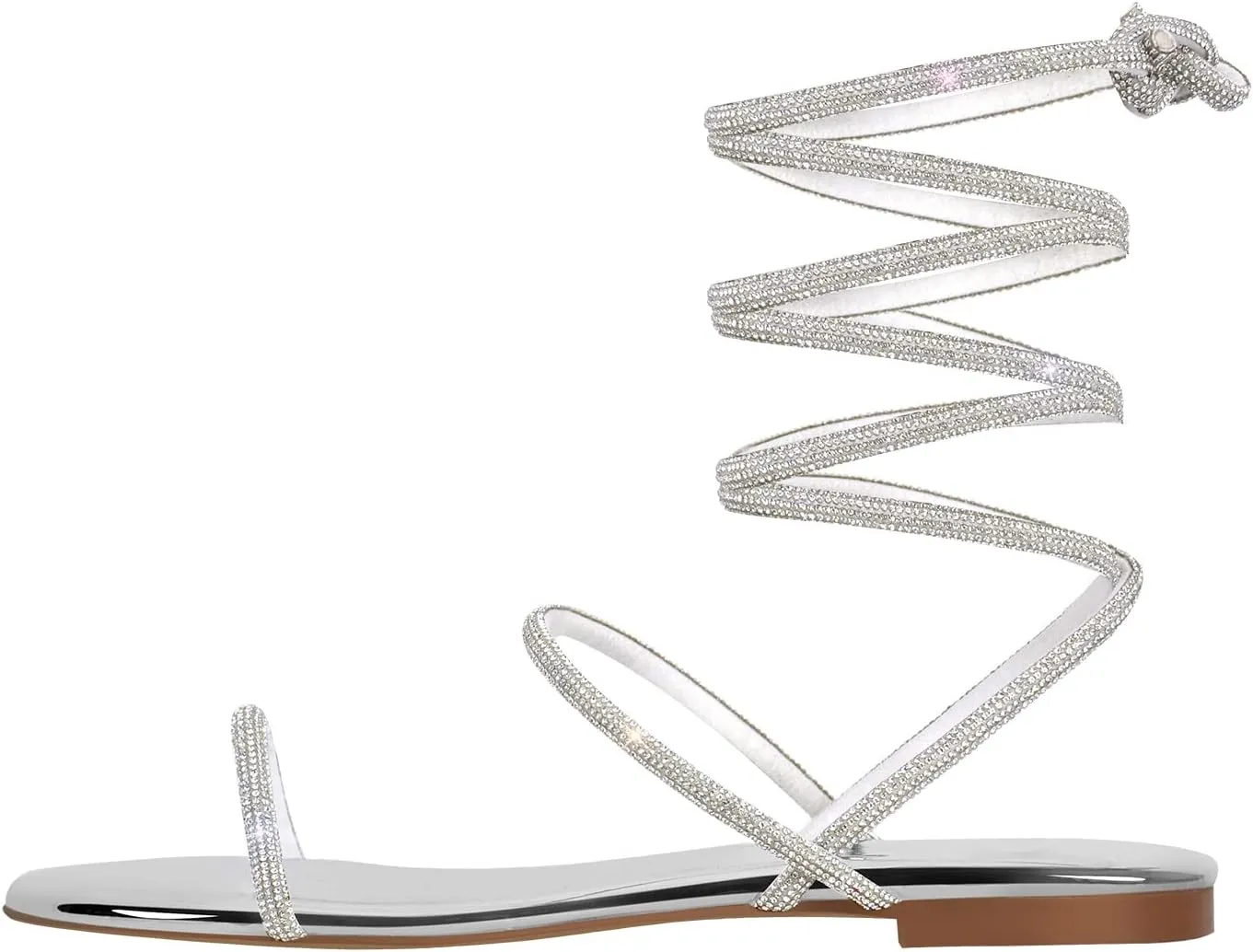 onlymaker Womens Lace up Rhinestone Flat Sandals Butterfly Ankle Wrap Tie up Round Toe Slide Summer Beach Sandals