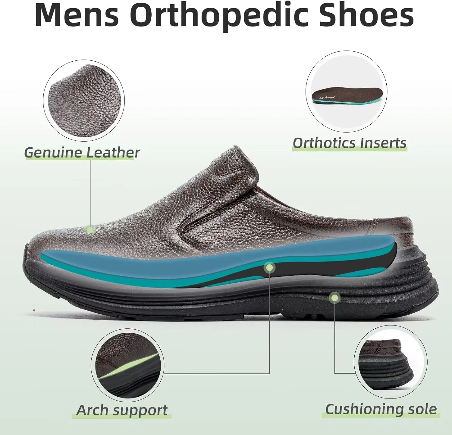 OrthoComfoot Men's Orthopedic Leather Dress Walking Shoes: Comfortable Arch Support Slip-Ons Loafers for Plantar Fasciitis, Casual Business Orthotic Slippers for Foot and Heel Pain Relief