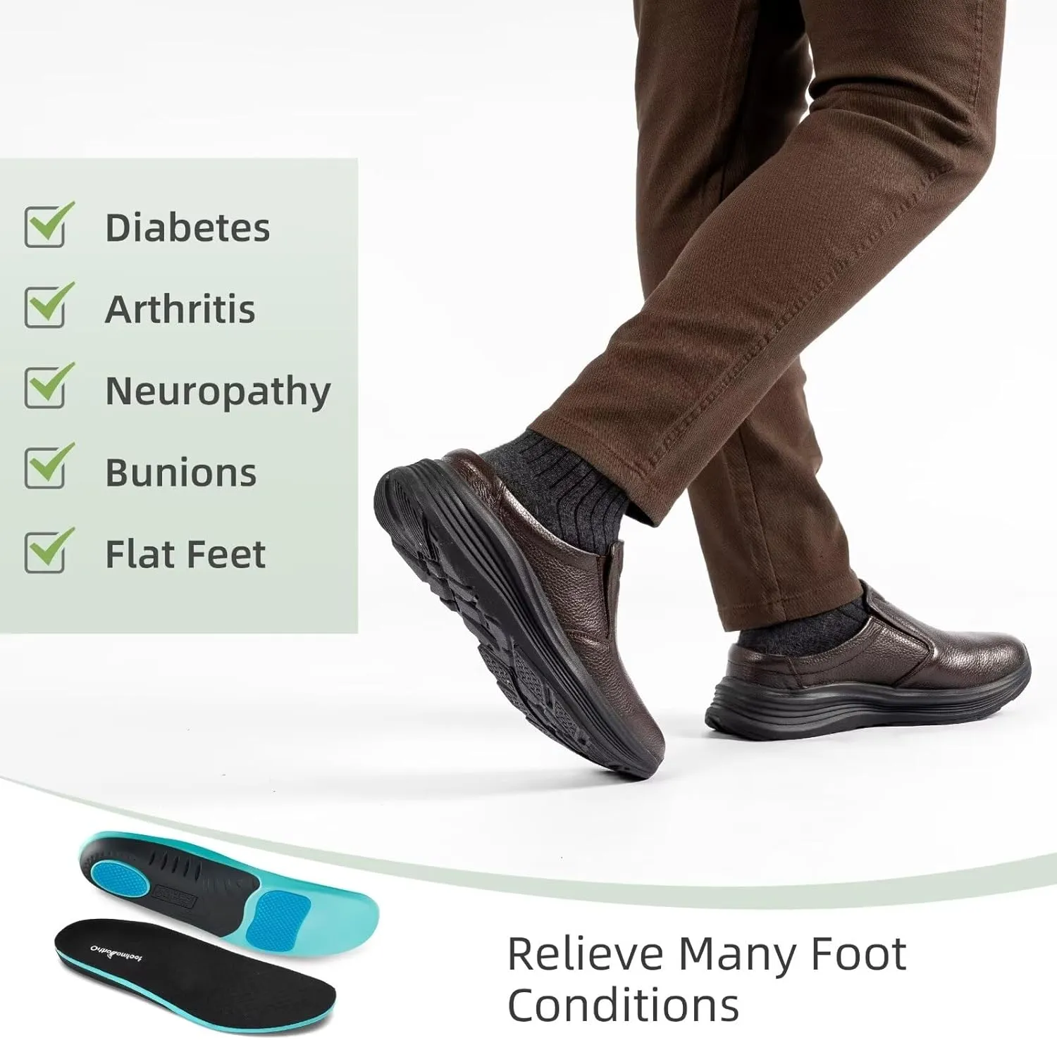 OrthoComfoot Men's Orthopedic Leather Dress Walking Shoes: Comfortable Arch Support Slip-Ons Loafers for Plantar Fasciitis, Casual Business Orthotic Slippers for Foot and Heel Pain Relief