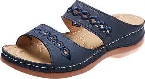 Orthopedic Sandals for Women 2025 Casual Vintage Bohemia Embroidered Slippers Slip-On Summer Arch Support Slippers Comfortable Slip On Flip Flops Indoor Outdoor Walking Shoes Footwear