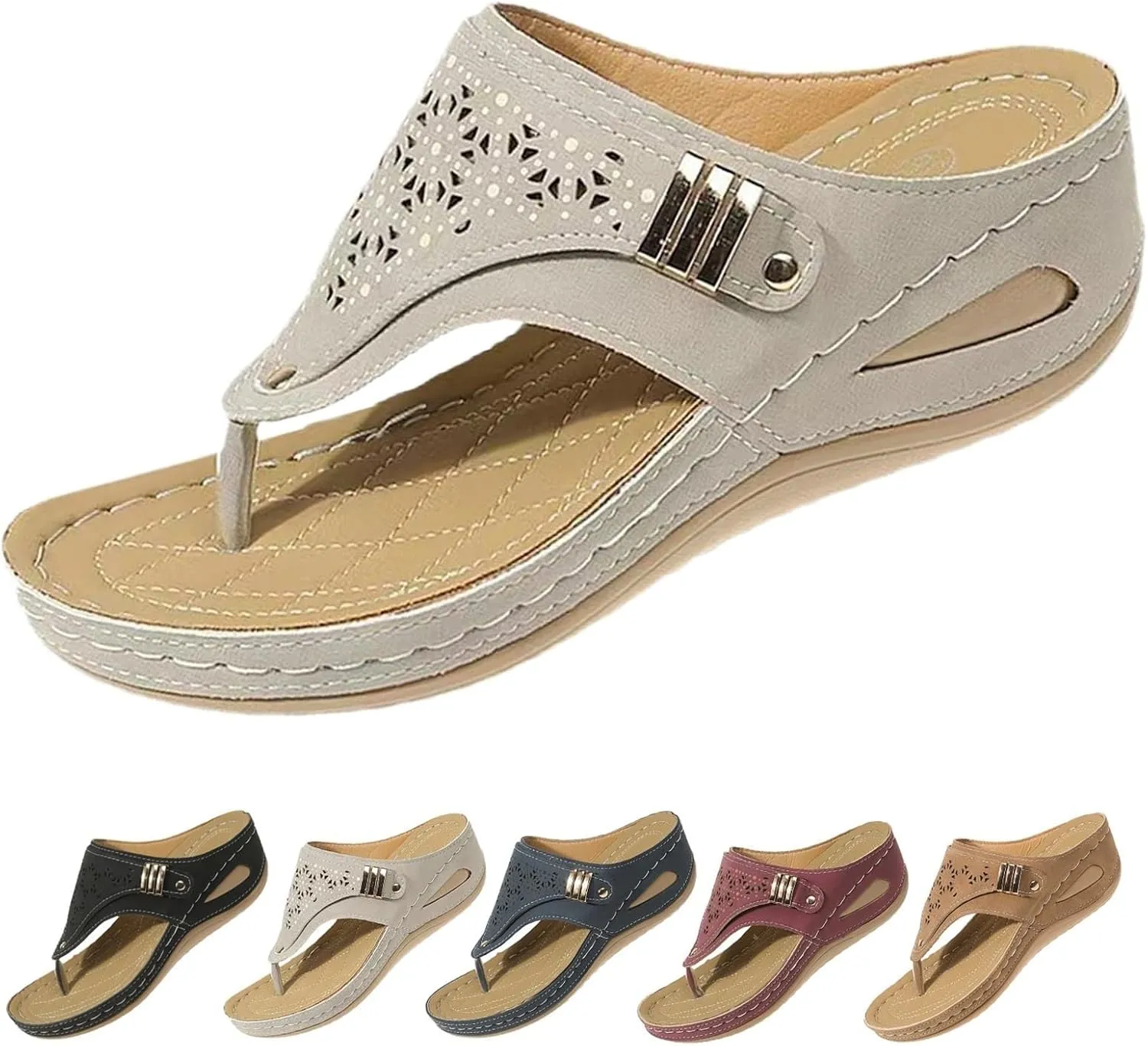 Orthopedic Wedge Flip Flops Women Summer Dressy Flat Open Toe Platform Sandals with Arch Support Silppers Comfortable Slip on Sandals Beach Sandals Dress Shoes Vacation Slippers