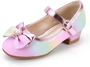 PANDANINJIA Girls Dress Shoes Toddler Little Big Kid Chunky Heels Wedding Party School PNEMY Flower Girl Shoes