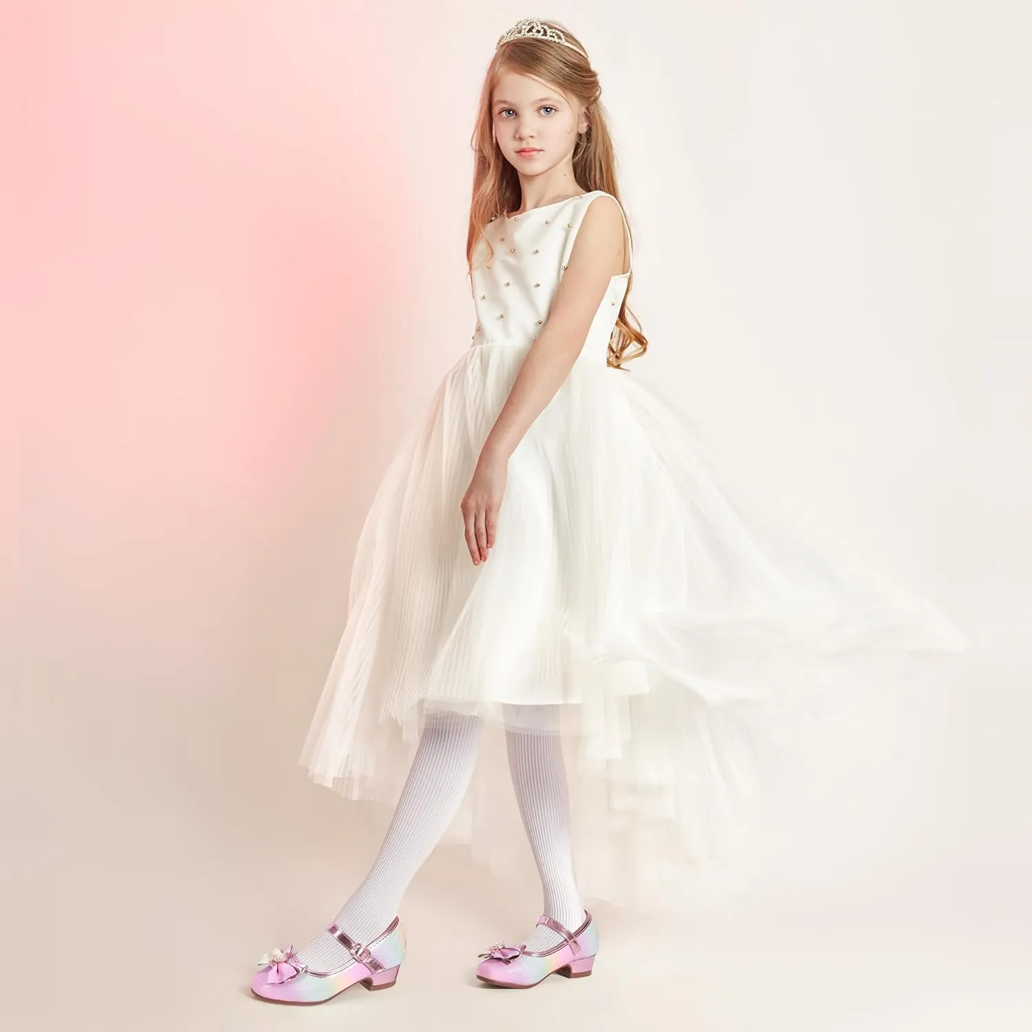 PANDANINJIA Girls Dress Shoes Toddler Little Big Kid Chunky Heels Wedding Party School PNEMY Flower Girl Shoes