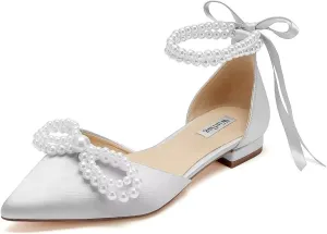 Pearl Wedding Shoes for Bride Flats Pointed Toe Flat Bridal Shoes Women Evening Dress Shoes