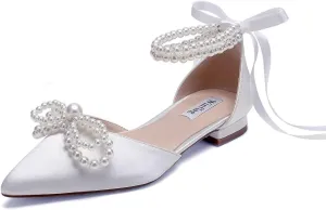 Pearl Wedding Shoes for Bride Flats Pointed Toe Flat Bridal Shoes Women Evening Dress Shoes