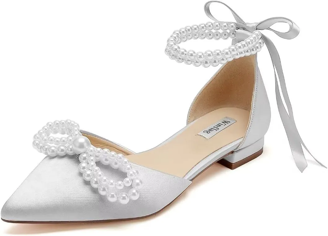 Pearl Wedding Shoes for Bride Flats Pointed Toe Flat Bridal Shoes Women Evening Dress Shoes