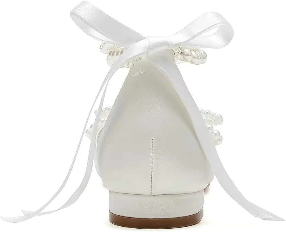 Pearl Wedding Shoes for Bride Flats Pointed Toe Flat Bridal Shoes Women Evening Dress Shoes