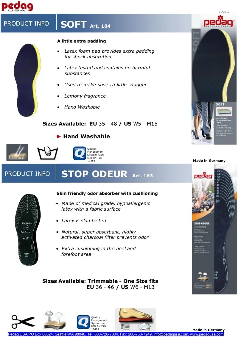 Pedag Soft | Fabric Covered Latex Foam Insoles | Lemon Scented | Women US 10 /Men 7/EU 40 | 3 Pair