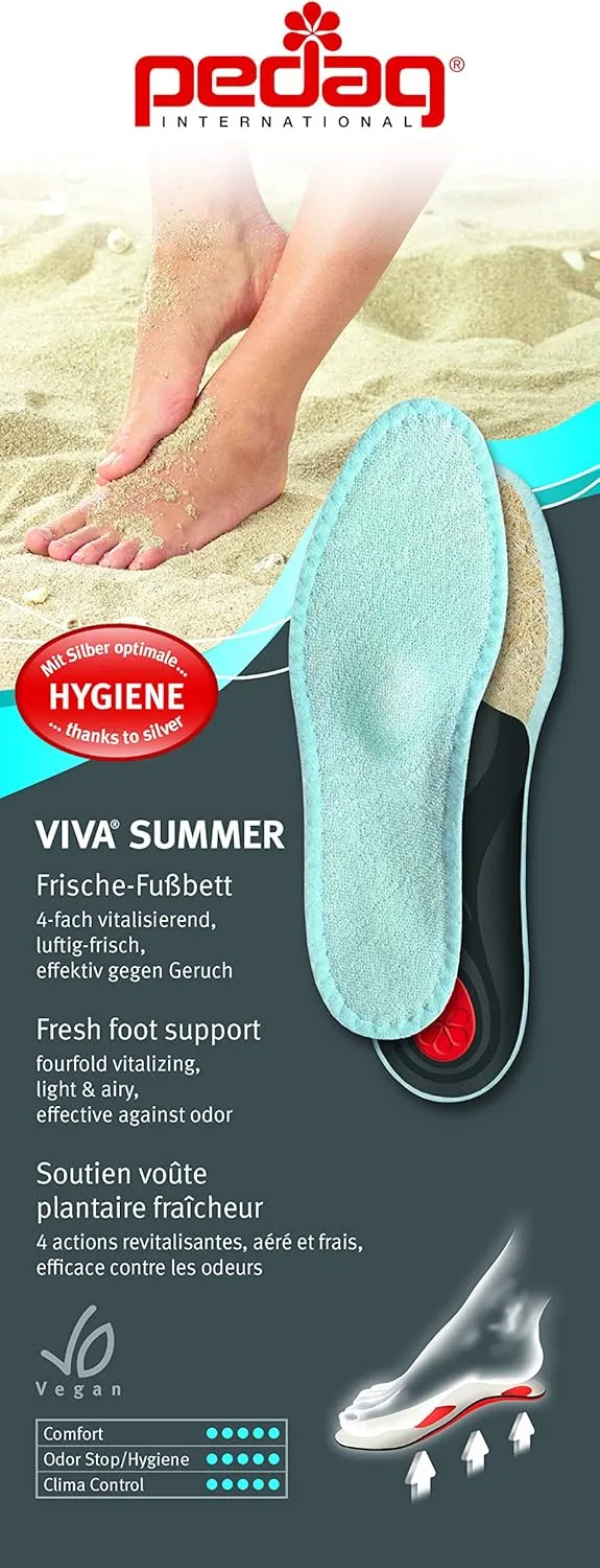 Pedag Viva Summer Terry Cotton Sockless Orthotic Insoles, Blue, Handmade in Germany, 1 Pair, Women US 10/ Men 7/ EU 40