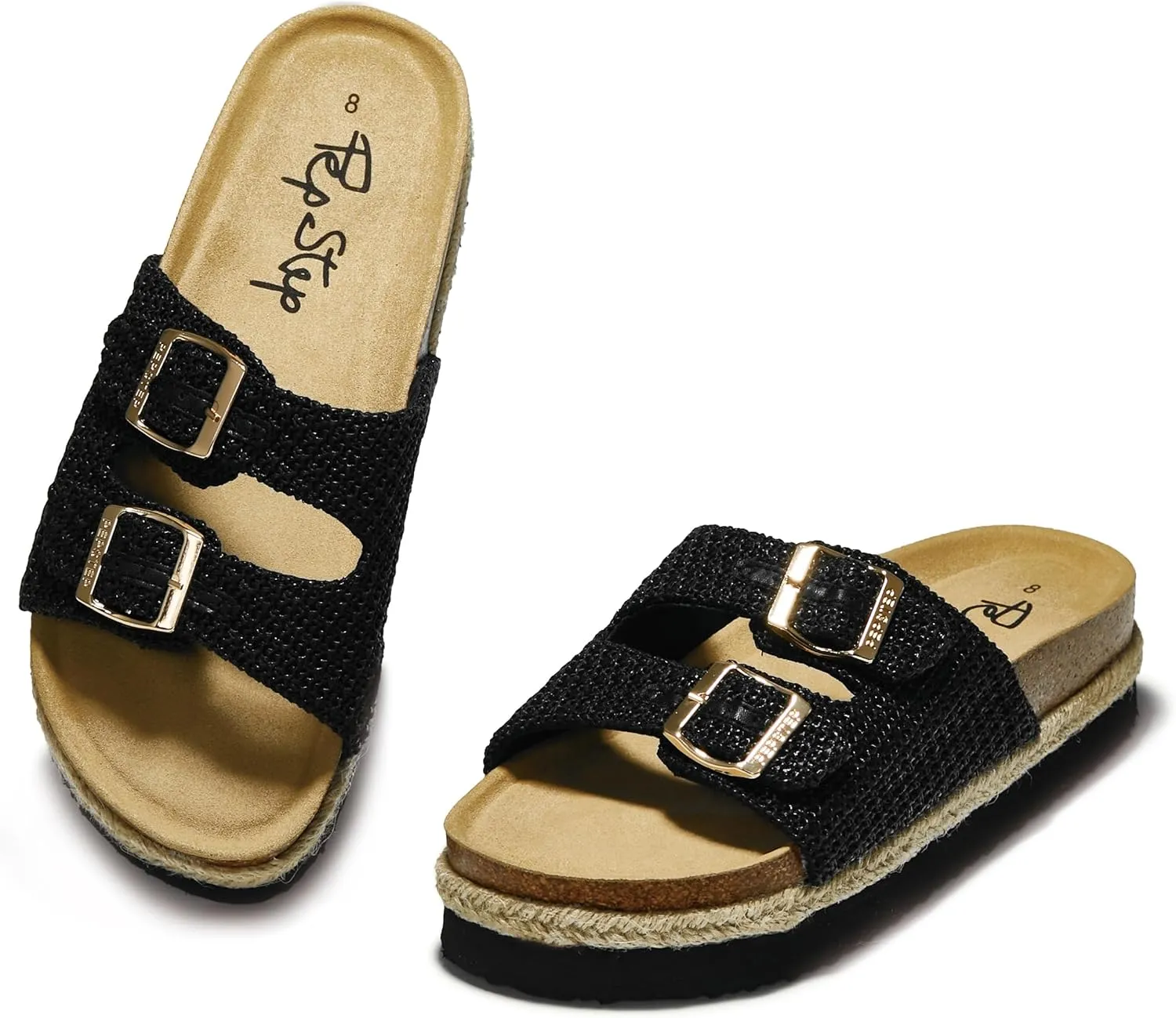 PepStep Slide Sandals for Women with Soft Cork Footbed and Strap, Ladies Fashion Platform Slide Sandals Comfortable Slip On Style